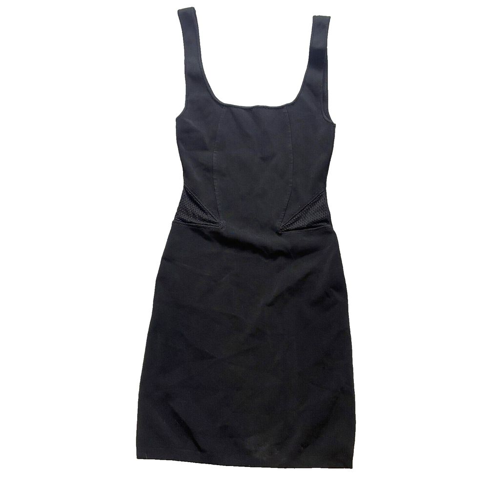 Zara Dress Womens Medium Black Fitted Bodycon Ribbed Knit Mini Casual Mesh Trim